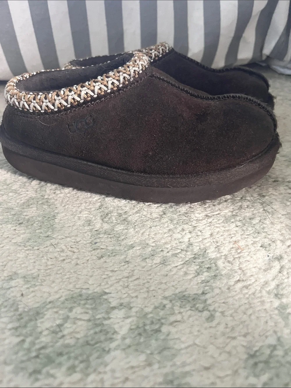 UGG Kids Tasmin Chocolate Brown Slip-On Clog with Knit Collar